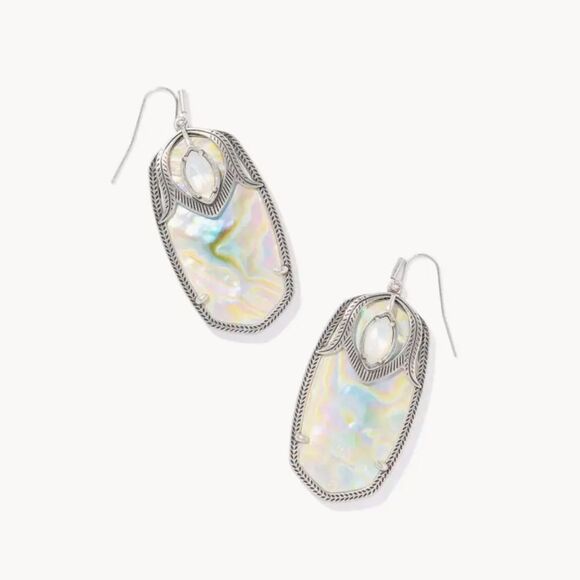 NWT Kendra Scott Vintage-Style Darby Silver Drop Earrings in Iridescent Abalone! - Picture 1 of 11